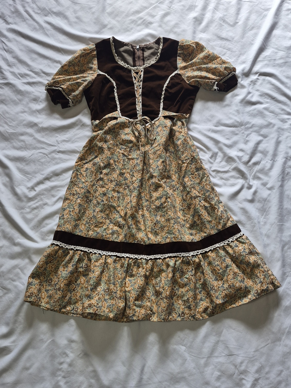 Vintage "Gunne" Dress Brown & Floral Kids Or XXS Ladies